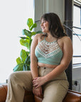 High neck crochet lace sage bralette with soft modal fabric.