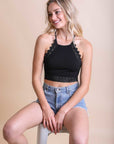 High Neck Crochet Trim Bralette