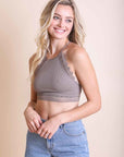 High Neck Crochet Trim Bralette Small / Mocha