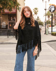 High Neck Multi-Tasseled Poncho Ponchos Black