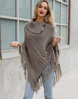 High Neck Multi-Tasseled Poncho Ponchos Mocha