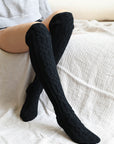 Knee High Cable Knit Socks Hats & Hair Black