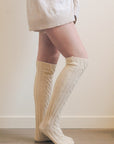 Knee High Cable Knit Socks Hats & Hair Ivory