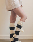 Knee High Striped Pom Socks Hats & Hair Black/White