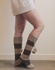 Knee High Striped Pom Socks Hats & Hair Brown/Mocha