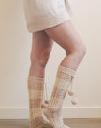 Knee High Striped Pom Socks Hats & Hair Pink/Ivory