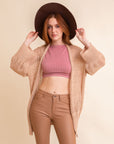 Knit Netted Cardigan Ponchos Beige