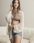 Knit Netted Cardigan Ponchos Cream