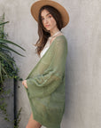 Knit Netted Cardigan Ponchos Moss