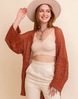 Knit Netted Cardigan Ponchos Rust