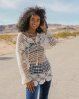 Coachella Ready Lace-Up Crochet Tunic Kimono Ivory