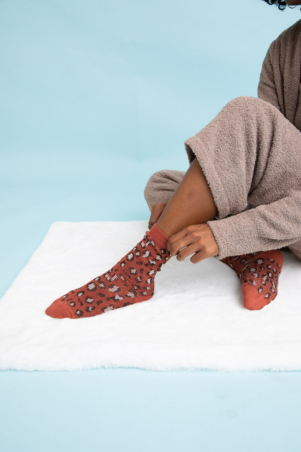 Leopard Knit Socks One Size / Rust