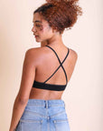 Lightweight feminine crochet lace high neck black bralette.