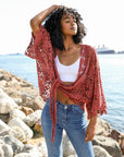 Magnolia Lace Tie Front Cover Up Wrap Rust