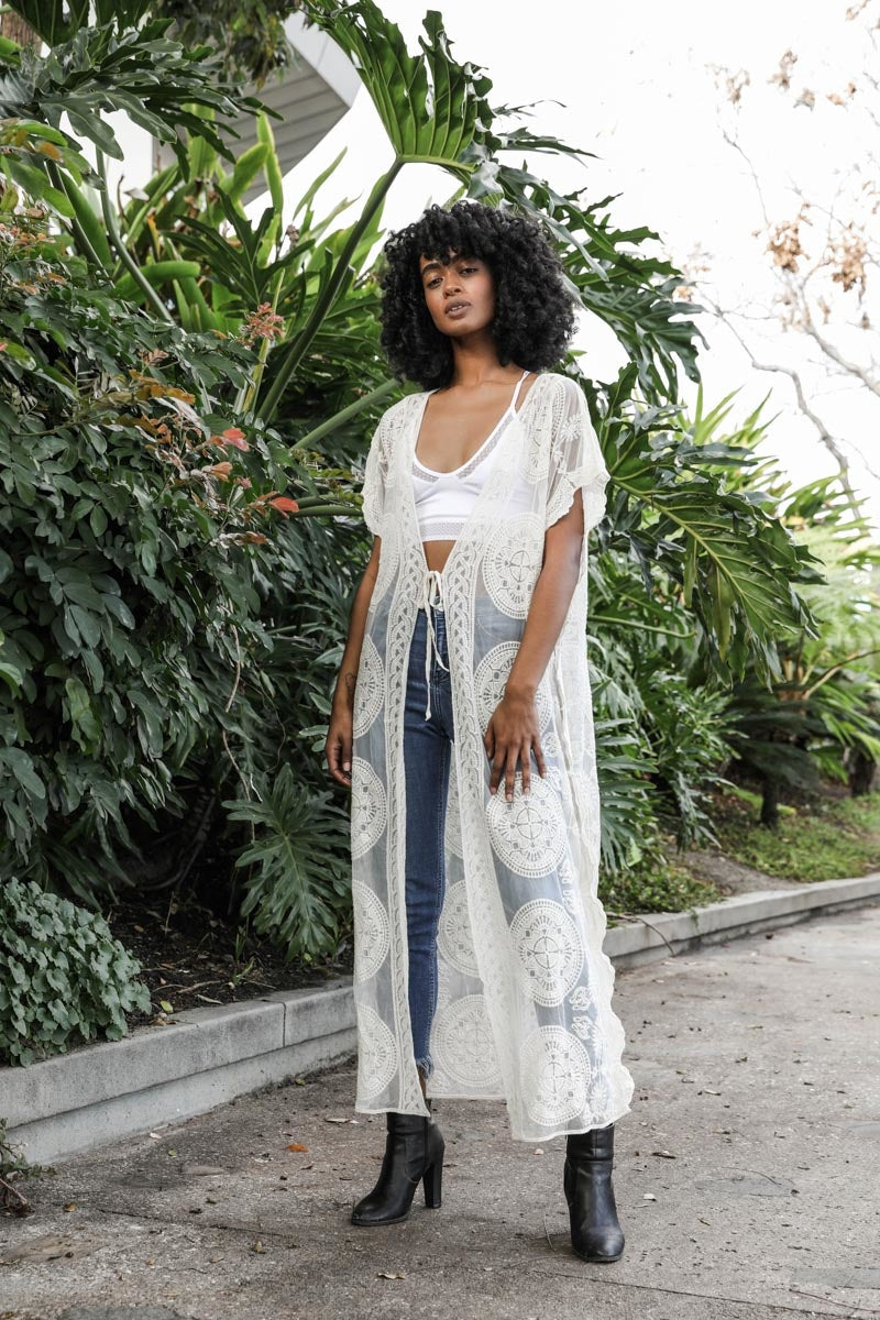 Mandala Dream Duster Kimono White