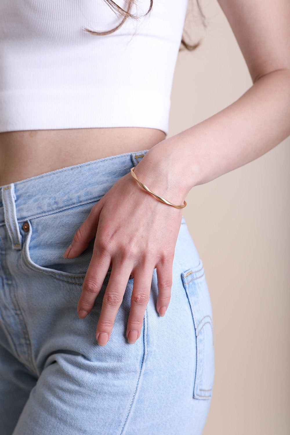 Matte Gold Twist Bangle Cuff Jewelry