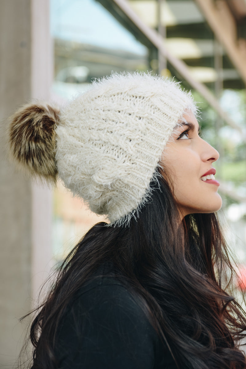 Mohair Fur Knit Pom Beanie Beanies