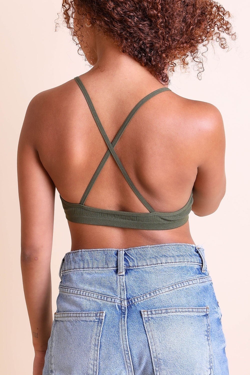 Olive plus size feminine crochet lace high neck bralette.