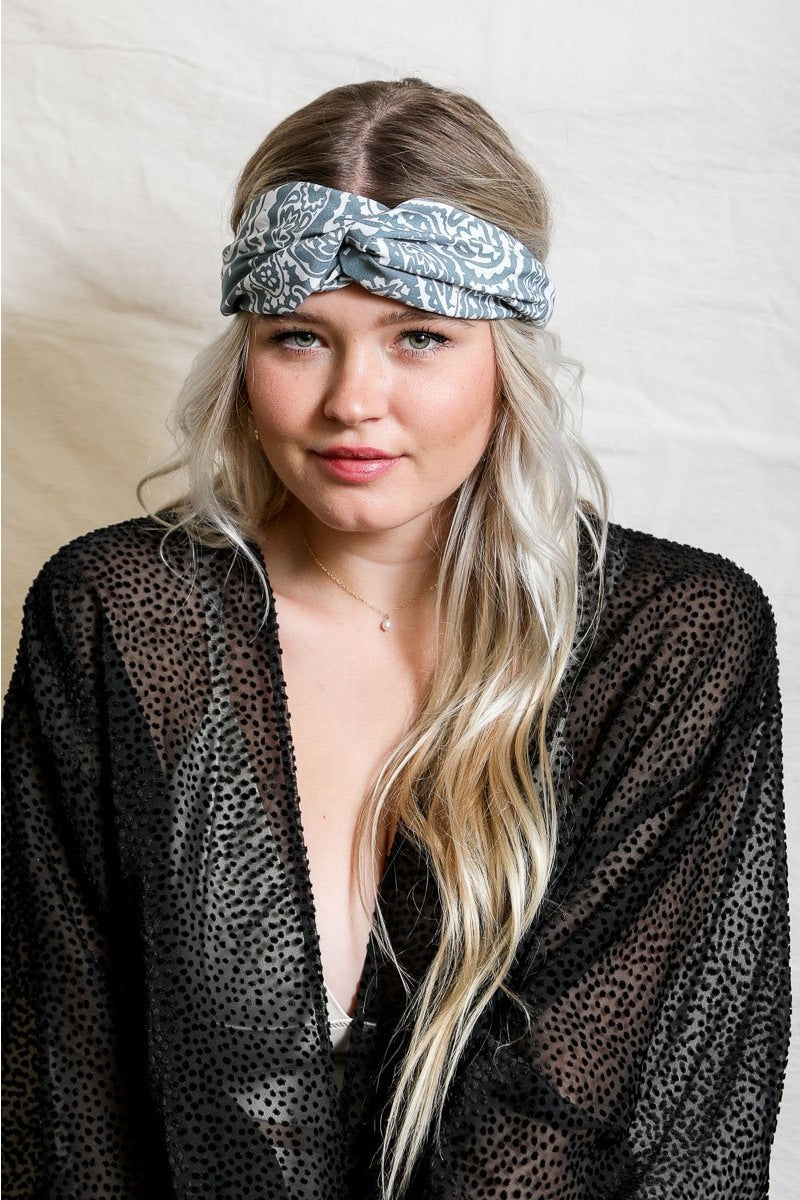 Paisley Boho Head Wrap Hats &amp; Hair Blue Gray