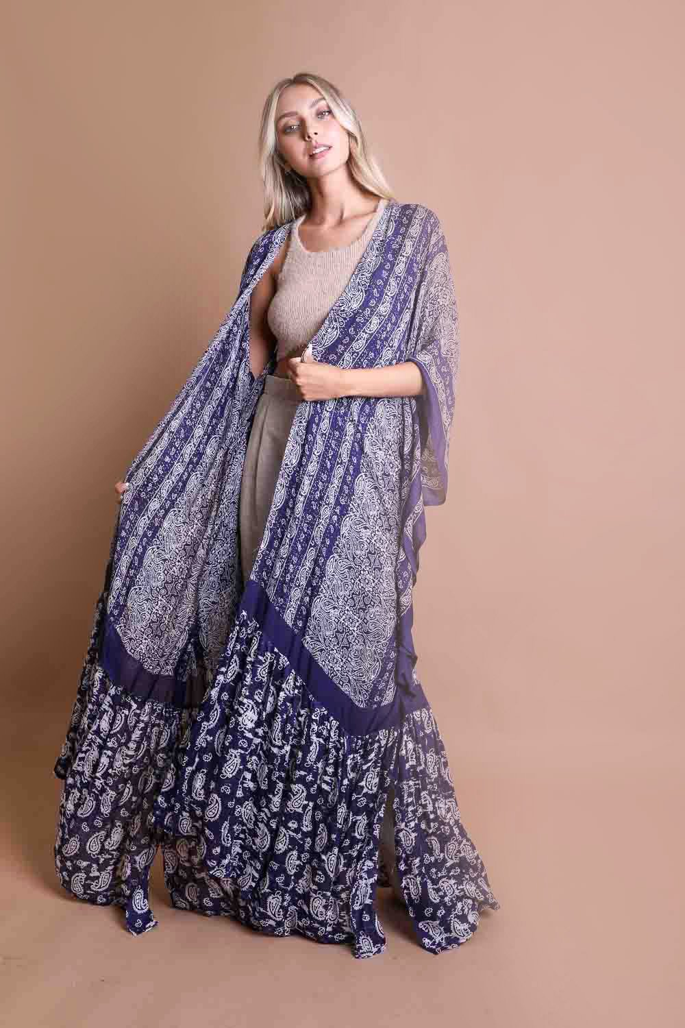 Paisley Free Flow Kimono One Size / Indigo