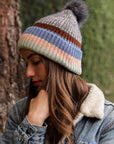 Pastel Stripe Knit Pom Beanie Hats & Hair Black