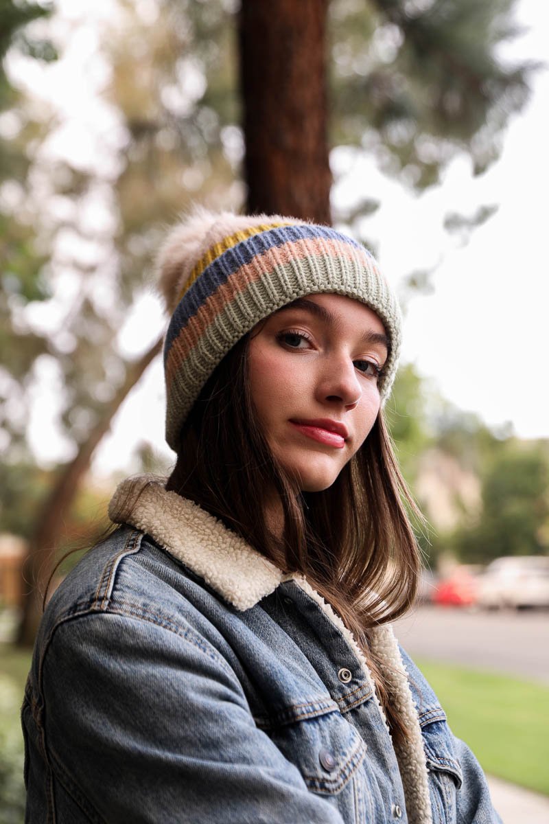 Pastel Stripe Knit Pom Beanie Hats &amp; Hair