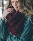 Pointelle Fringe Infinity Scarves Burgundy