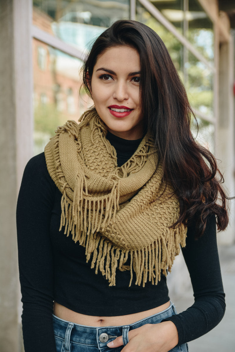 Pointelle Fringe Infinity Scarves