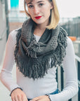 Pointelle Fringe Infinity Scarves Gray