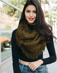 Pointelle Fringe Infinity Scarves Olive