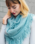 Pointelle Fringe Infinity Scarves Shell Blue