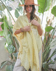 Pom Trimmed Jacquard Kimono Mustard