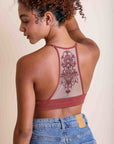 Racerback tattoo back rust bralette for lightweight layering.