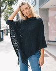 Scallop Lace Knit Poncho Ponchos Black