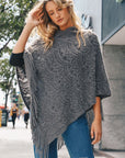 Scallop Lace Knit Poncho Ponchos Gray