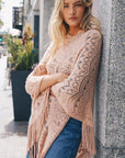 Scallop Lace Knit Poncho Ponchos Pink