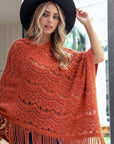 Scallop Lace Knit Poncho Ponchos Rust