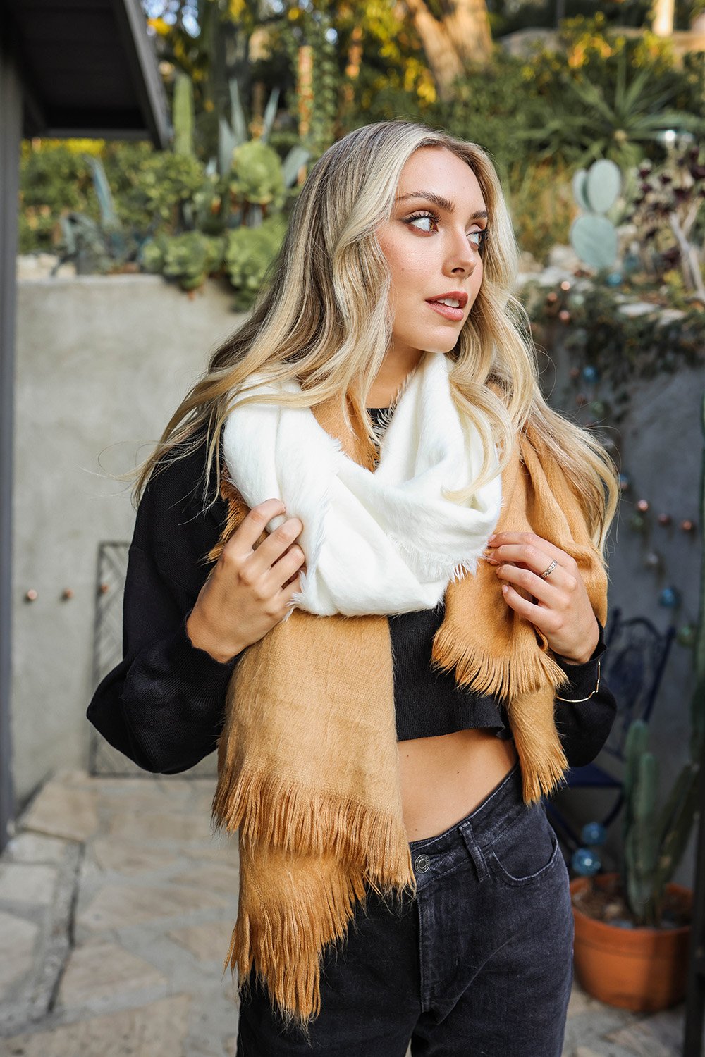 Silky Wool Ombre Scarf Scarves Camel