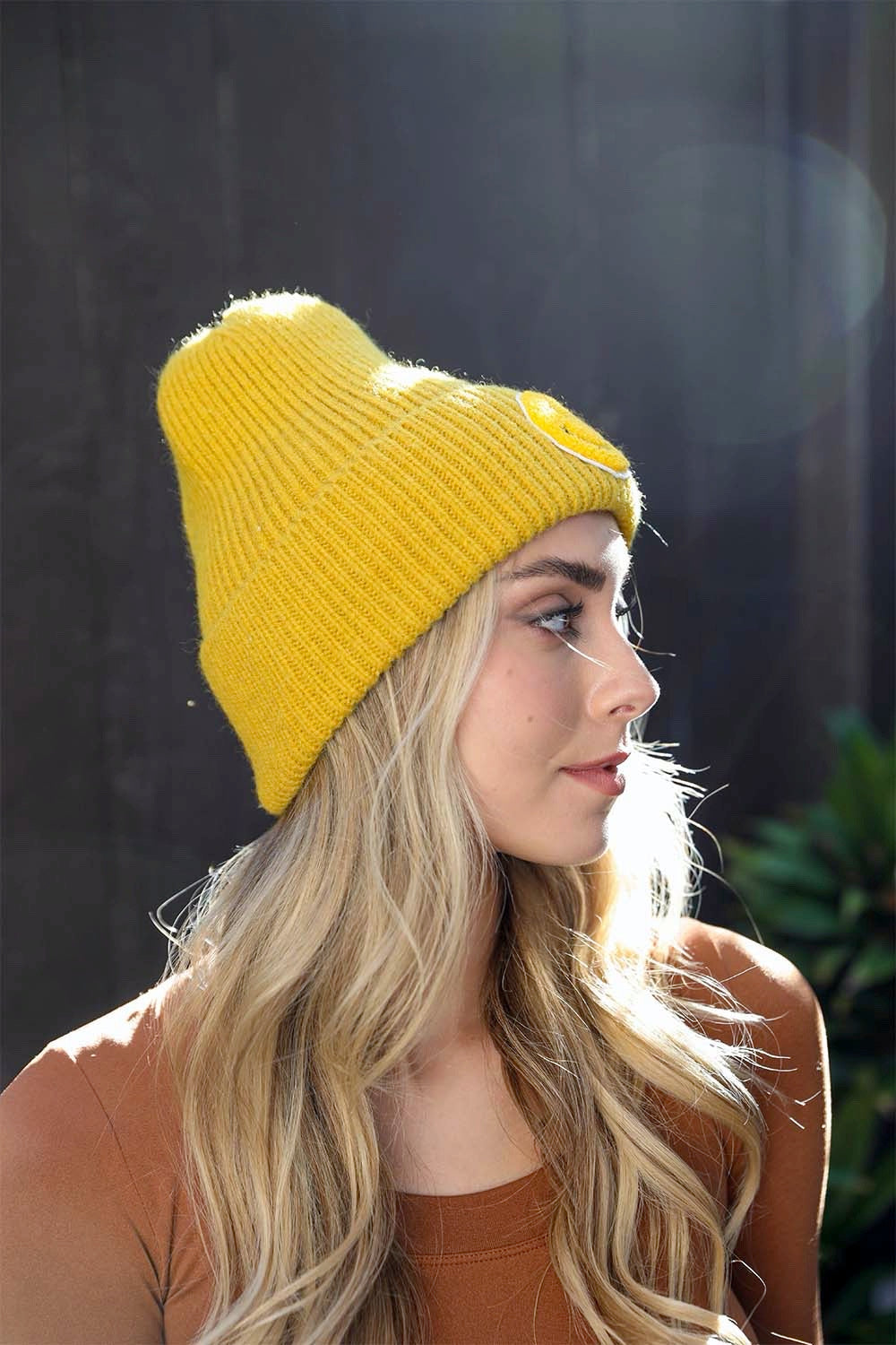 Smiley Face Ribbed Beanie Beanies