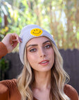 Smiley Face Ribbed Beanie Beanies Gray