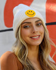 Smiley Face Ribbed Beanie Beanies Ivory