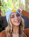 Smiley Face Ribbed Beanie Beanies Light Blue