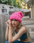 Soft Chunky Cable Knit Beanie Beanies Pink