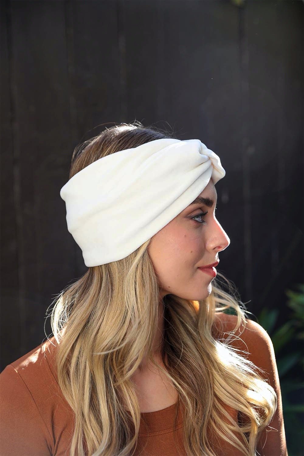 Soft fabric twisted ivory headbands perfect for everyday wear.