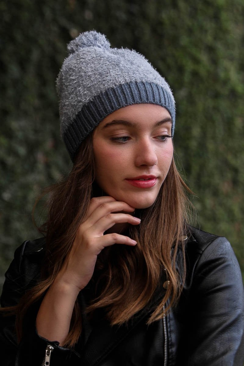 Soft Furry Pom Knit Beanie Hats &amp; Hair Periwinkle