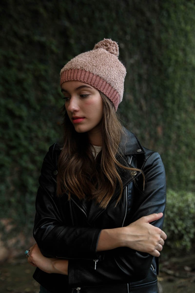 Soft Furry Pom Knit Beanie Hats &amp; Hair Rose