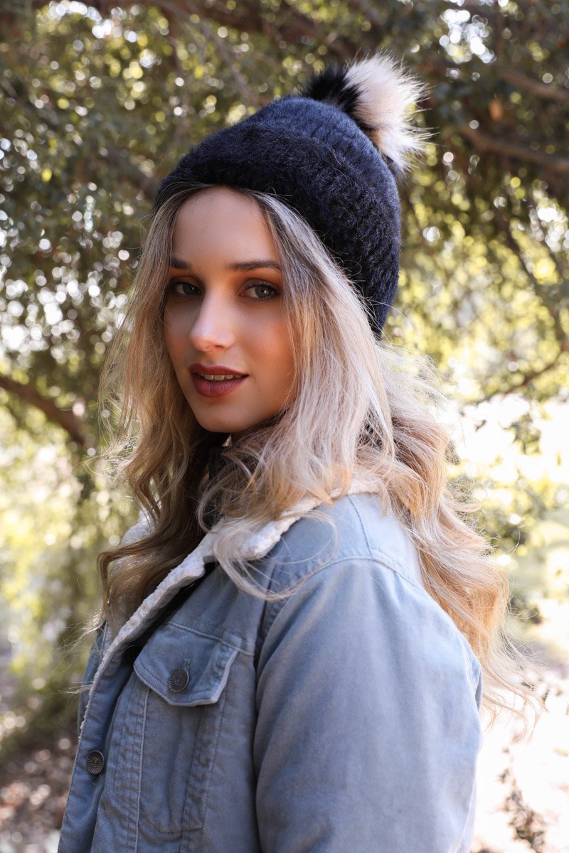 Soft Mohair Pom Beanie Hats &amp; Hair Black