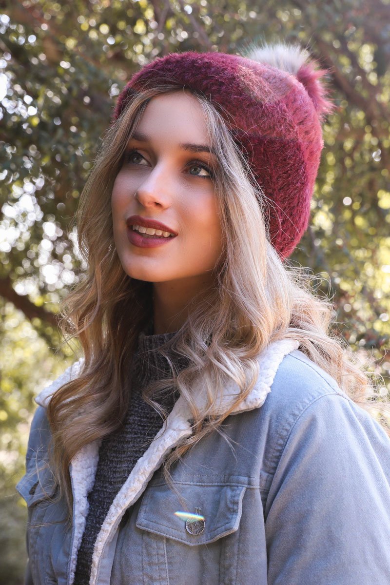 Soft Mohair Pom Beanie Hats &amp; Hair Burgundy