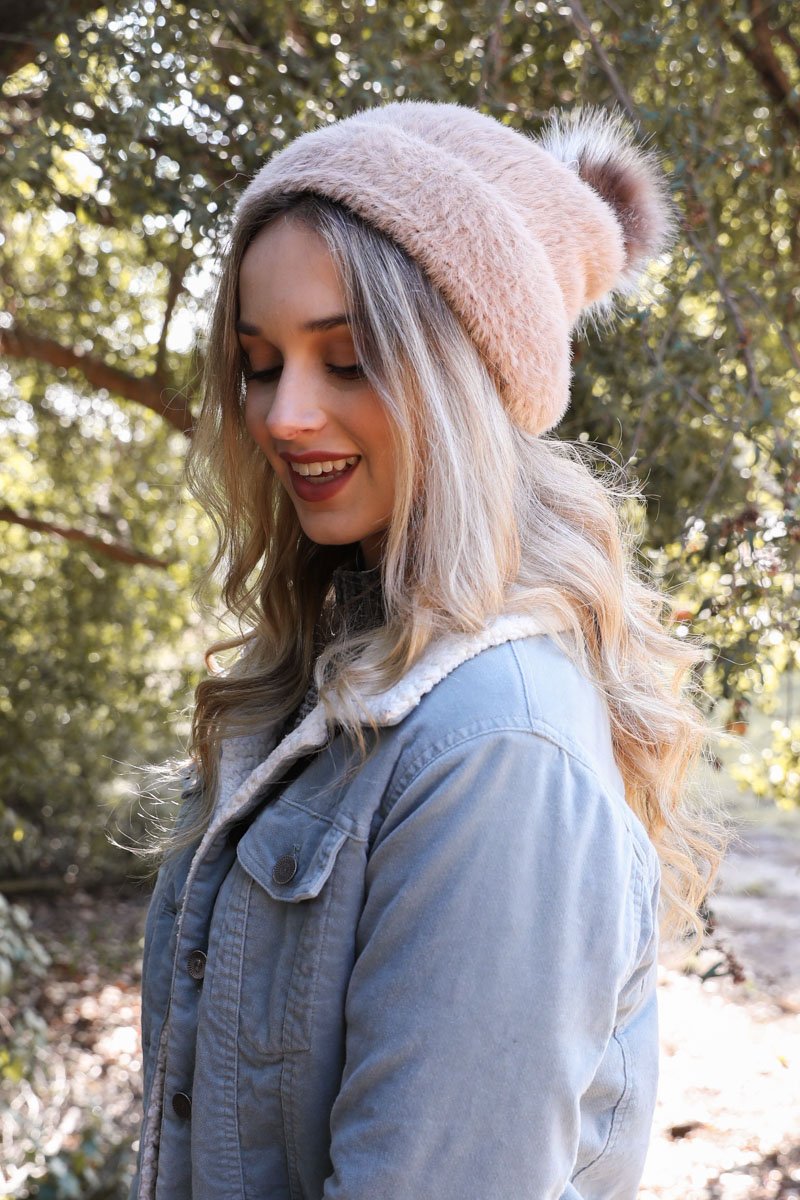 Soft Mohair Pom Beanie Hats &amp; Hair Rose