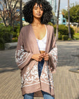 Sophisticated mocha floral vine kimono wrap with detailed design.